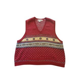 Vintage Eddie Bauer Sweater Vest Men's XL Red Nordic Fair Isle Wool